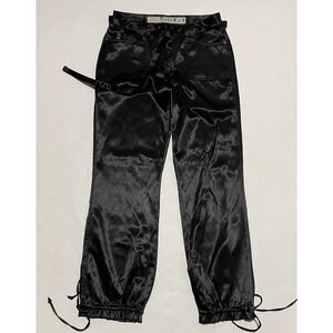 Mudd Y2K Black Satin Parachute Low Rise Pants size 3 X 31 Streetwear Jogger